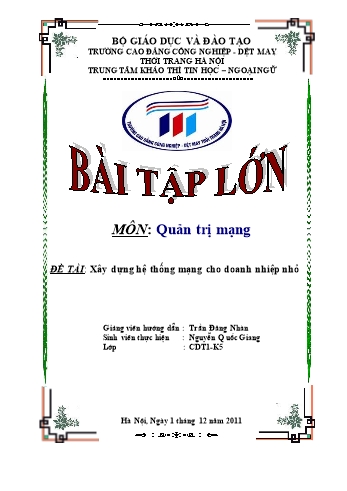 Bài tập lớn Xây dựng hệ thống mạng cho doanh nhiệp nhỏ