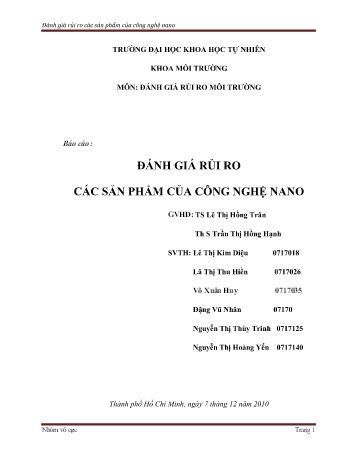 Báo cáo Đánh giá rủi ro các sản phẩm của công nghệ nano