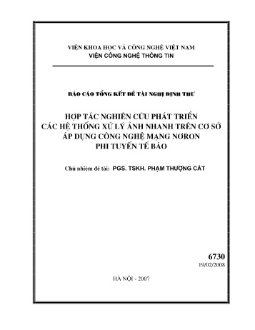 Báo cáo Đề tài Hợp tác nghiên cứu phát triển các hệ thống xử lý hình ảnh nhanh trên cơ sở áp dụng công nghệ mạng nơron phi tuyến tế bào