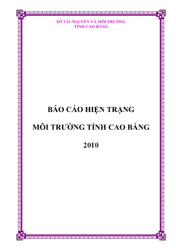 Báo cáo hiện trạng môi trường tỉnh Cao Bằng 2010