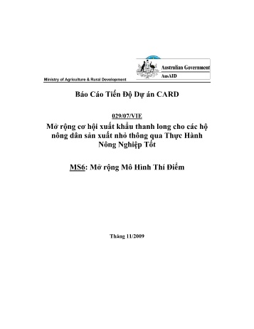 Báo cáo Mở rộng cơ hội xuất khẩu thanh long cho các hộ nông dân sản xuất nhỏ thông qua thực hành nông nghiệp tốt