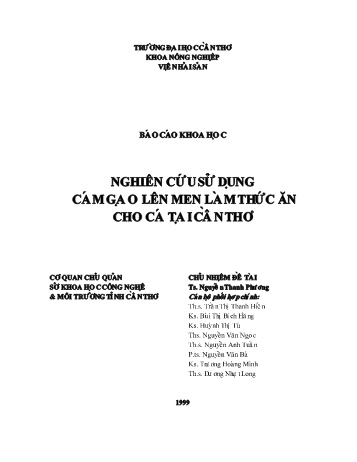 Báo cáo Nghiên cứu cám gạo lên men là thức ăn cho cá tại Cần Thơ