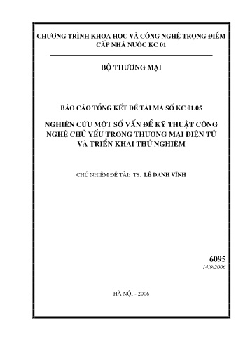 Báo cáo Nghiên cứu một số vấn đề kỹ thuật công nghệ chủ yếu trong thương mại điện tử và triển khai thử nghiệm