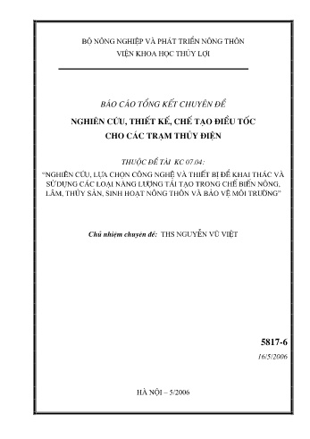 Báo cáo Nghiên cứu, thiết kế, chế tạo điều tốc cho các trạm thủy điện