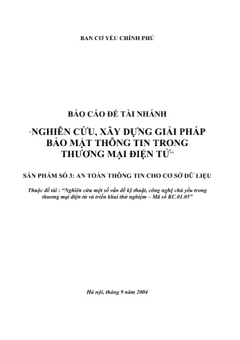 Báo cáo Nghiên cứu, xây dựng giải pháp bảo mật thông tin trong thương mại điện tử