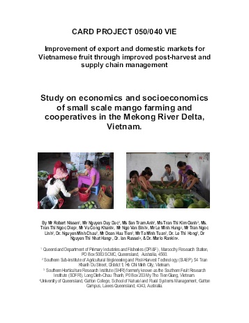 Báo cáo Study on economics and socioeconomics of small scale mango farming and cooperatives in the Mekong River Delta, Vietnam