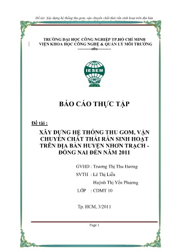 Báo cáo Xây dựng hệ thống thu gom, vận chuyển chất thải rắn sinh hoạt trên địa bàn huyện Nhơn Trạch - Đồng Nai đến năm 2011