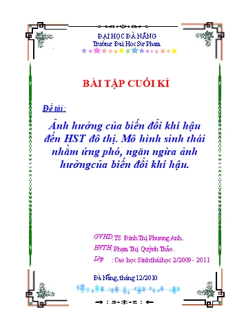 Đề tài Ảnh hưởng của biến đổi khí hậu đến HST đô thị. Mô hình sinh thái nhằm ứng phó, ngăn ngừa ảnh hưởngcủa biến đổi khí hậu