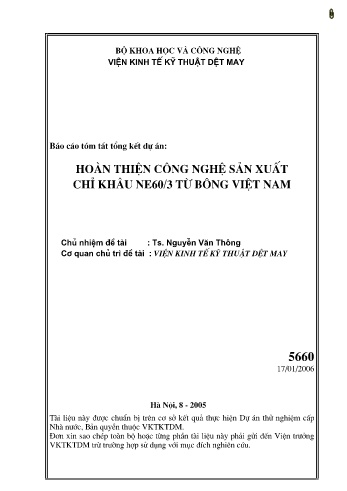 Đề tài Hoàn thiện công nghệ sản xuất chỉ từ bông