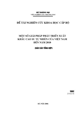 Đề tài Một số giải pháp phát triển xuất khẩu cao su tự nhiên của Việt Nam đến năm 2010