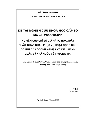 Đề tài Nghiên cứu chỉ số giá hàng hóa xuất khẩu, nhập khẩu phục vụ hoạt động kinh doanh của doanh nghiệp và điều hành quản lý Nhà nước về thương mại