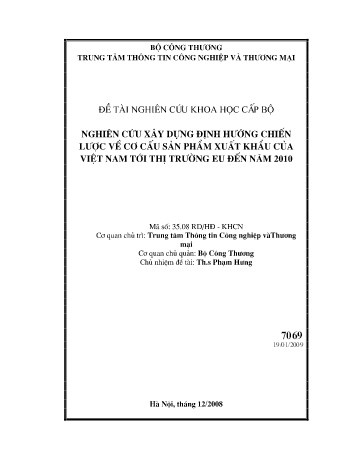 Đề tài Nghiên cứu xây dựng định hướng chiến lược về cơ cấu sản phẩm xuất khẩu của Việt Nam tới thị trường EU đến năm 2010