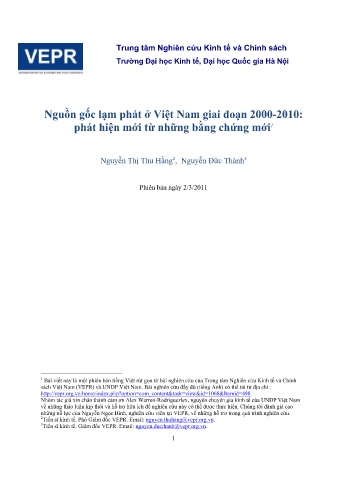 Đề tài Nguồn gốc lạm phát ở Việt Nam giai đoạn 2000-2010: Phát hiện mới từ những bằng chứng mới