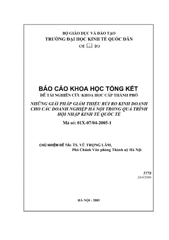 Đề tài Những giải pháp giảm thiểu rủi ro kinh doanh cho các doanh nghiệp Hà Nội trong quá trình hội nhập kinh tế quốc tế