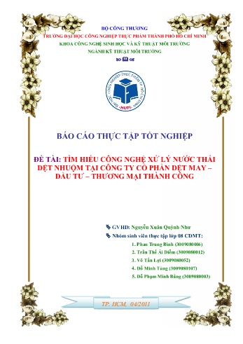 Đề tài Tìm hiểu công nghệ xử lý nước thải dệt nhuộm tại Công ty Cổ phần Dệt may - Đầu tư - Thương mại Thành Công