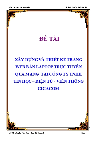 Đề tài Xây dựng và thiết kế trang web bán laptop trực tuyến qua mạng tại Công ty TNHH Tin học - Điện tử - Viễn thông Gigacom