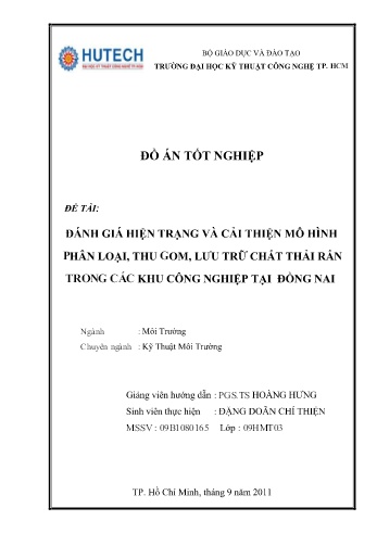 Đồ án Đánh giá hiện trạng và cải thiện mô hình phân loại, thu gom, lưu trữ chất thải rắn trong các khu công nghiệp tại Đồng Nai