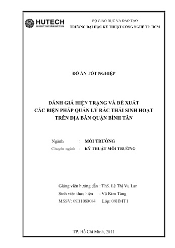 Đồ án Đánh giá hiện trạng và đề xuất các biện pháp quản lý rác thải sinh hoạt trên địa bàn Quận Bình Tân