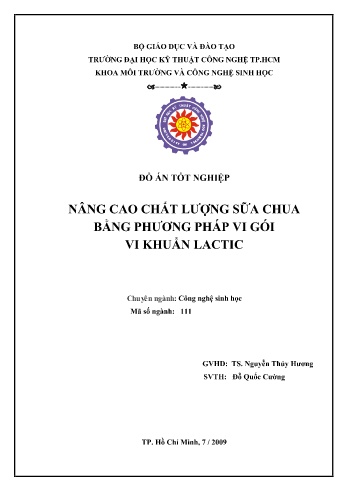 Đồ án Nâng cao chất lượng sữa chua bằng phương pháp vi gói vi khuẩn lactic