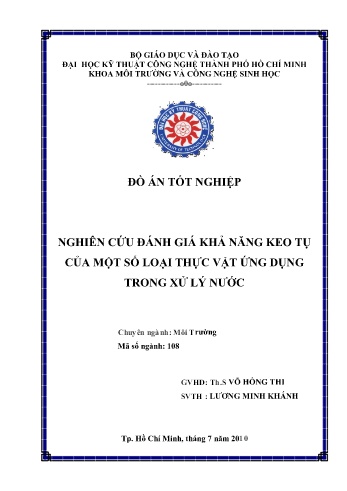 Đồ án Nghiên cứu đánh giá khả năng keo tụ của một số loại thực vật ứng dụng trong xử lý nước