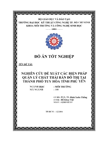 Đồ án Nghiên cứu đề xuất các biện pháp quản lý chất thải rắn đô thị tại Thành phố Tuy Hòa tỉnh Phú Yên