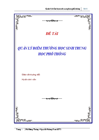 Đồ án Quản lý điểm thưởng học sinh trung học phổ thông