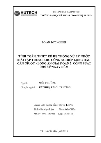 Đồ án Tính toán thiết kế hệ thống xử lý nước thải tập trung Khu công nghiệp Long Hậu Cần Guộc - Long An giai đoạn 2, công suất 3000m³/ngày đêm