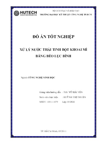 Đồ án Xử lý nước thải tinh bột khoai mì bằng bèo lục bình