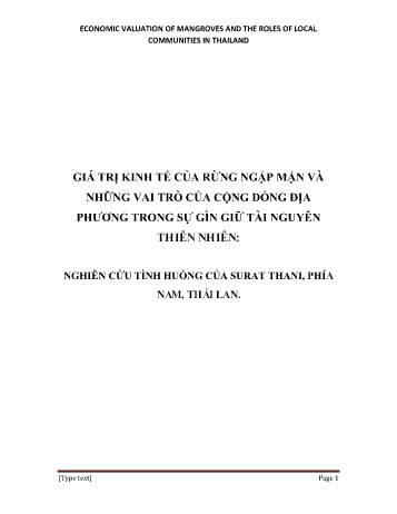 Giá trị kinh tế của rừng ngập mặn và những vai trò của cộng đồng địa phương trong sự gìn giữ tài nguyên thiên nhiên: Nghiên cứu tình huống của Surat Thani, phía Nam, Thái Lan