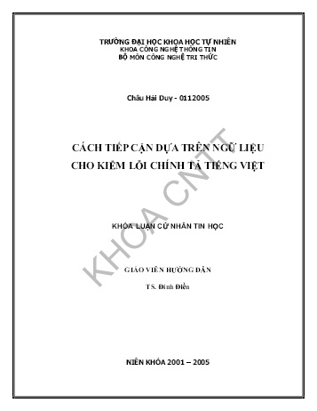 Khóa luận Cách tiếp cận dựa trên ngữ liệu cho kiểm lỗi chính tả tiếng Việt