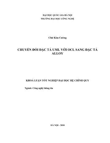 Khóa luận Chuyển đổi đặc tả UML với OCL sang đặc tả alloy
