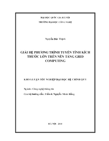 Khóa luận Giải hệ phương trình tuyến tính kích thước lớn trên nền tảng Grid Computing