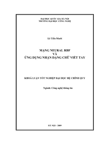 Khóa luận Mạng neural RBF và ứng dụng nhận dạng chữ viết tay