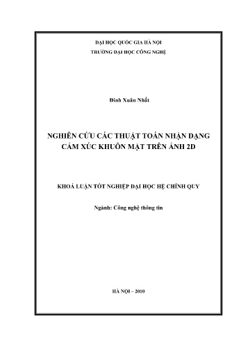Khóa luận Nghiên cứu các thuật toán nhận dạng cảm xúc khuôn mặt trên ảnh 2D