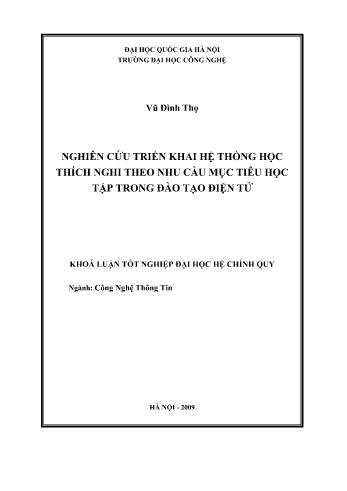 Khóa luận Nghiên cứu triển khai hệ thống học thích nghi theo nhu cầu mục tiêu học tập trong đào tạo điện tử