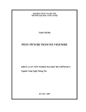 Khóa luận Phân tích hệ thám mã Vigenere