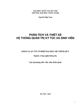 Khóa luận Phân tích và thiết kế hệ thống quản trị ký túc xá sinh viên