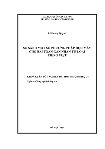 Khóa luận So sánh một số phương pháp học máy cho bài toán gán nhãn từ loại tiếng Việt