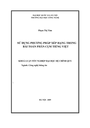 Khóa luận Sử dụng phương pháp xếp hạng trong bài toán phân cụm tiếng Việt