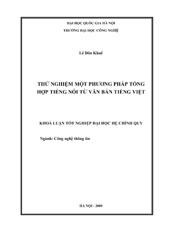 Khóa luận Thử nghiệm một phương pháp tổng hợp tiếng nói từ văn bản tiếng Việt
