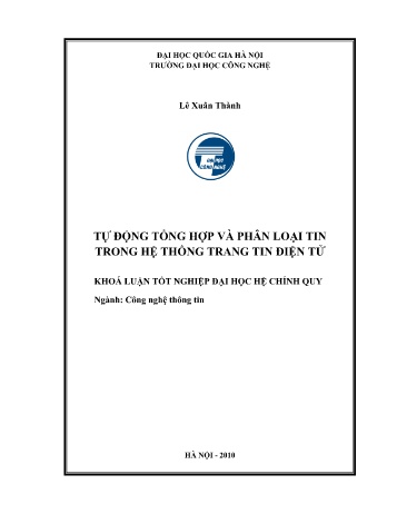 Khóa luận Tự động tổng hợp và phân loại tin trong hệ thống trang tin điện tử