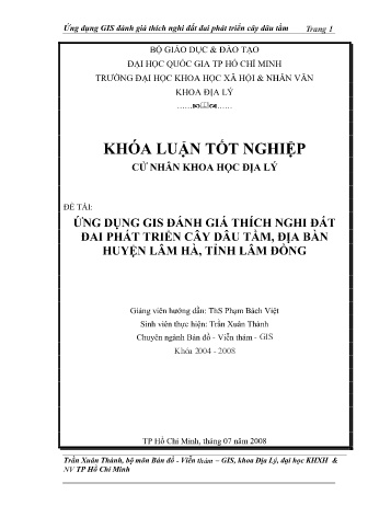 Khóa luận Ứng dụng GIS đánh giá thích nghi đất đai phát triển cây dâu tằm, địa bàn huyện Lâm Hà, tỉnh Lâm Đồng