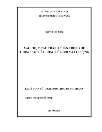 Khóa luận Xác thực các thành phần trong hệ thống PAC để chống lừa dối và lợi dụng