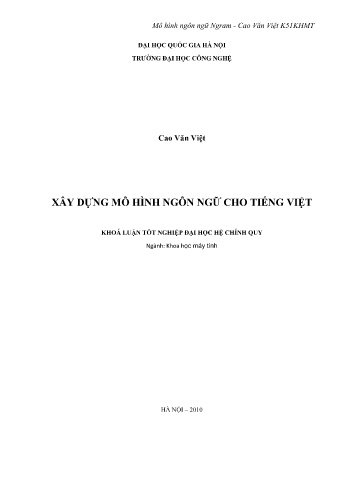 Khóa luận Xây dựng mô hình ngôn ngữ cho tiếng Việt