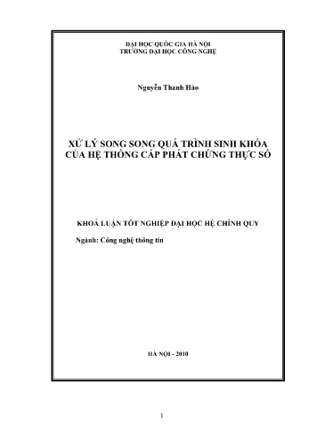 Khóa luận Xử lý song song quá trình sinh khóa của hệ thống cấp phát chứng thực số