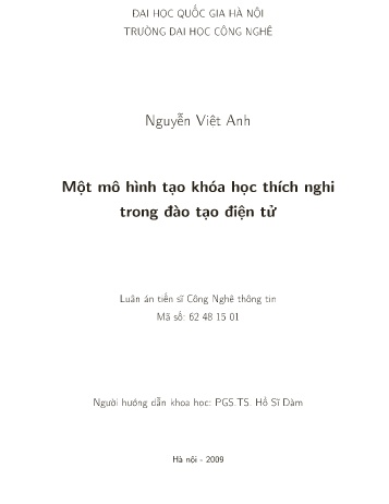 Luận án Một mô hình tạo khóa học thích nghi trong đào tạo điện tử
