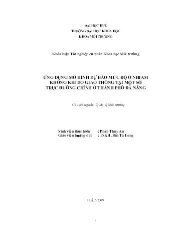 Luận án Ứng dụng mô hình dự báo mức độ ô nhiễm không khí do giao thông tại một số trục đường chính ở Thành phố Đà Nẵng