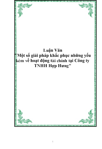 Luận văn Một số giải pháp khắc phục những yếu kém về hoạt động tài chính tại Công ty TNHH Hợp Hưng