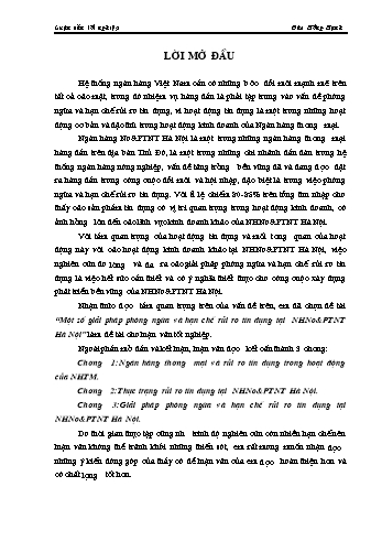 Luận văn Một số giải pháp phòng ngừa và hạn chế rủi ro tín dụng tại NHNo&PTNT Hà Nội