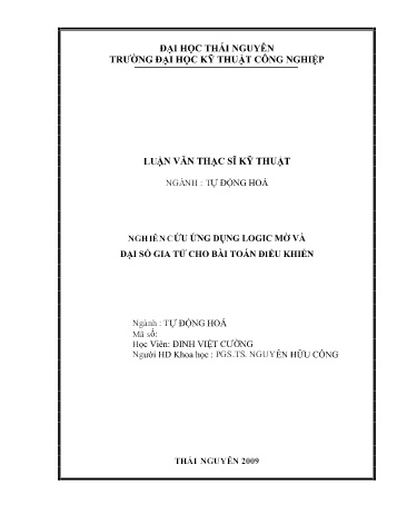 Luận văn Nghiên cứu ứng dụng logic mờ và đại số gia tử cho bài toán điều khiển